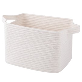 OIAHOMY Cotton Rope Woven Storage Baskets for Shelves, Rectangle Storage Bins with Handles, Towel Basket - 13"×9.85"×8.7", White