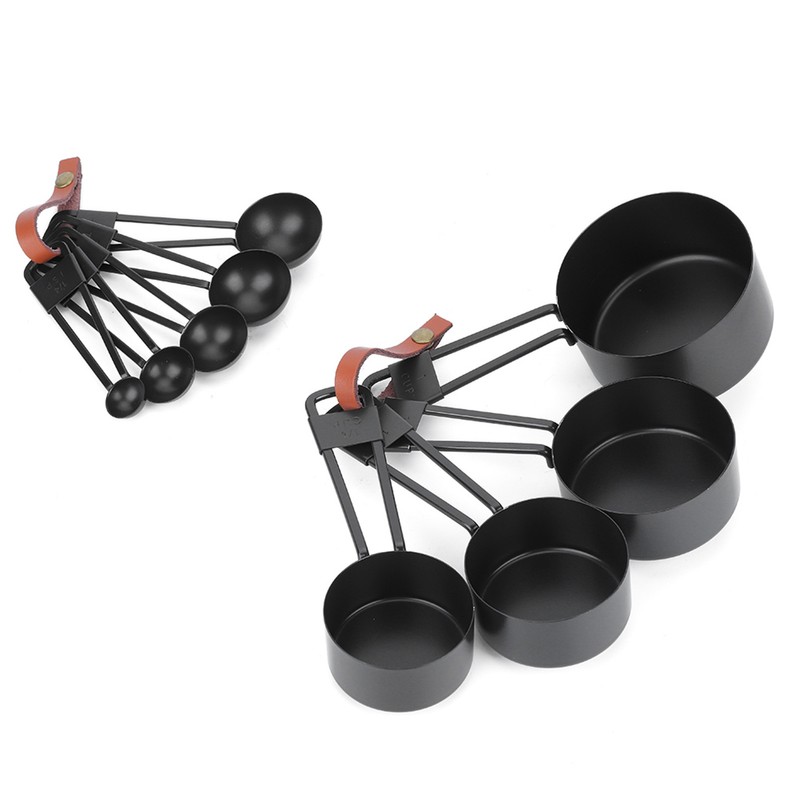 9PCS Black Stainless Steel Measuring Cups Set Coffee Spoon with