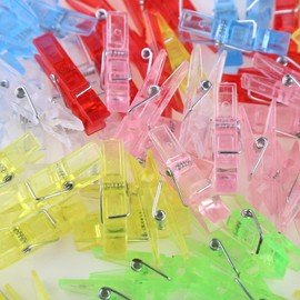 KIMOBER 1.4Inch Transparent Plastic Clear Clips,Mixed Colored Craft Clothespins Binder Clips Peg Pins for Photos Pictures Paper Crafts,100pcs