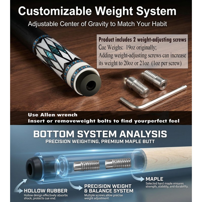 Tai ba cues Pool cue Stick with Case, Multi-Weight System,