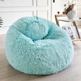 LIFEREVO Fluffy Bean Bag Chair Cover (No Filler), Soft Faux Fur Stuffed Animal Bean Bag Storage Cover for Adults Kids Teens, Furry Comfy Stuffy Beanbag Cover for Plush Toys or Textile (Aqua Ombre)