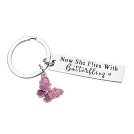 Guqqeuc Memorial Bereavement Gifts for Loss of Mum Nan Memorial Keyring Remembrance Gifts Now She Flies with Butterflies Keyring Sympathy Gifts for Men Women Sympathy Keyring Gifts for Loss of Sister