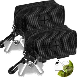 2Packs Dog Poop Bag Holder for Leash Attachment Dog Poop Bag Dispenser Dog Waste Bag Dispensers for Leash Accessory Dog Poop Bag Holders Fits Dog Leash Include Hand Free Holder Metal Carriers, Black