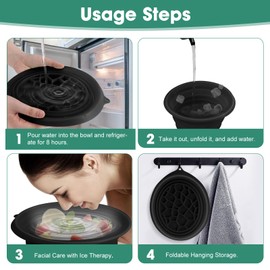 Face Bowl for Ice With Built-in Ice Tray Collapsible Silicone Facial Face Ice Bath Bowl Small Reusable Cold Plunge Basin is Portable,Perfect for Home Use,Camping,Travel Cold Bath Spa Tool & Black