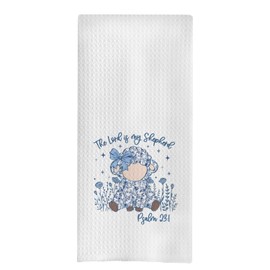 uinwk The Lord is My Shepherd Christian Kitchen Towels, Blue and White Chinoiserie Floral Easter Lamb Hand Towels for Bathroom, Bible Verse Psalm 23:1 Dish Tea Towels for Kitchen Decor, 16x24 Inch