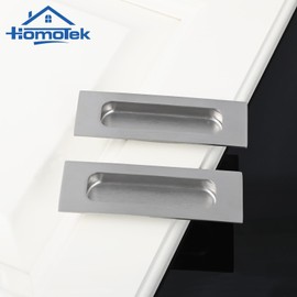 HOMOTEK 4 Pack 120mm Flush Sliding Closet Door Pulls, Recessed Finger Pulls for Sliding Barn Bypass Door Handles, Cabinet Drawer Rectangular Invisible Pull- Small Size 4.75 in, Brushed Stainless Steel