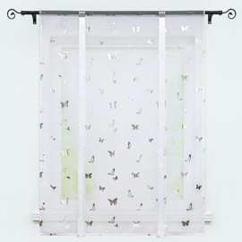 Heichkell Roman Blind with Drawstring, Voile, Modern Small Window, Kitchen Curtain, Shiny Butterfly Decorative Pattern, Silver, W x H 100 x 140 cm
