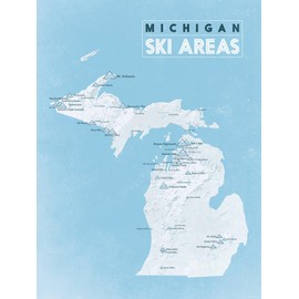 Michigan Ski Resorts Map 18x24 Poster (White & Light Blue)