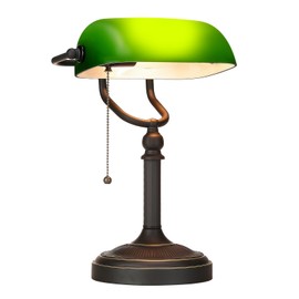 Newrays Antique Green Glass Bankers Desk Lamp with Pull Chain Switch Plug in Fixture
