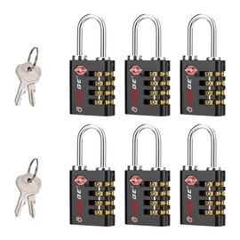 Forge Dual-Opening: Key or Combination Access Lock, Use Key to Recover Code If Forgotten, TSA Approved Locks for Luggage, Pelican case, Travel, Gym, School, Stainless Steel Shackle.(Black 6 Pk)