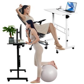 USEFULTEK Mobile Standing Desk, Small Height Adjustable Computer Workstation with Locking Wheels, 31.5'' x 17.4'' Portable Rolling Sit Stand Table (Black)