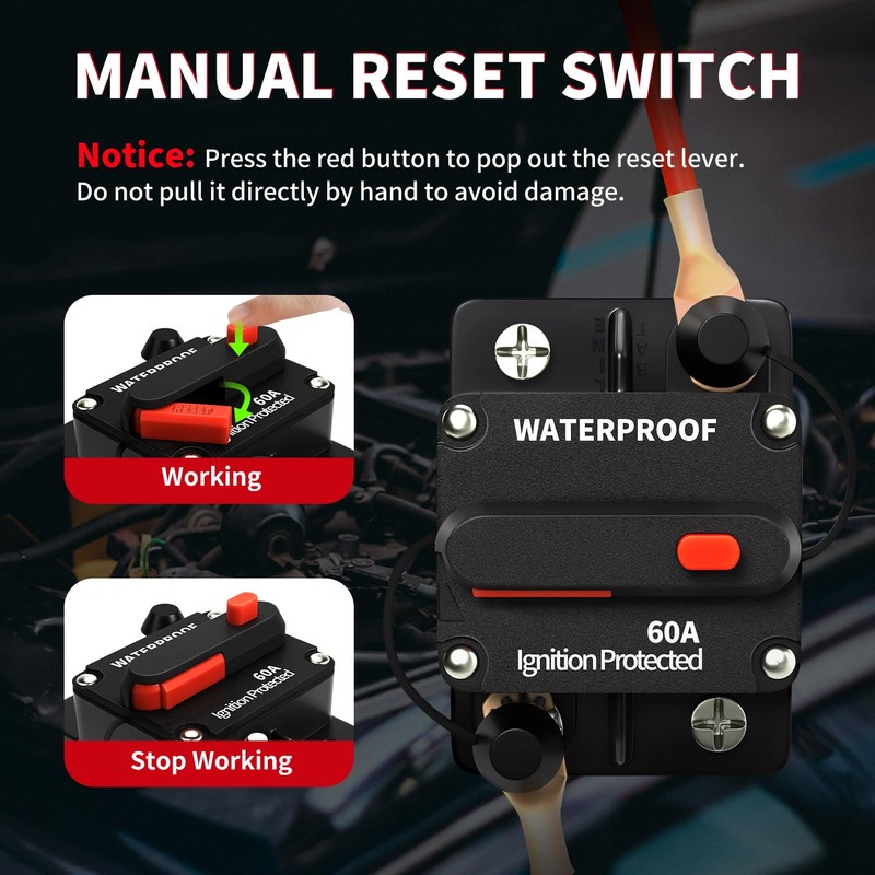TEMCHY 60Amp Circuit Breaker Waterproof Marine Motor Accessory for Boat