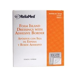 ReliaMed Sterile Latex-Free Foam Island Dressing with Adhesive Border 3" x 3" with 2" x 2" Pad [Box of 10]