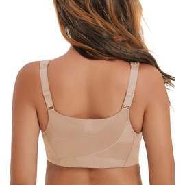 HACI Women's Front Closure Full Coverage Back Support Posture Bra Wireless Comfy(Beige,40G)