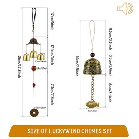 4 Pieces Lucky Wind Chime Chinese Feng Shui Metal Bell Wind Chime 3 Bells Hanging Wind Bell Vintage Dragon and Fish Feng Shui Hanging Chime for Good Luck, Safe, Home Garden Patio Hanging Decoration