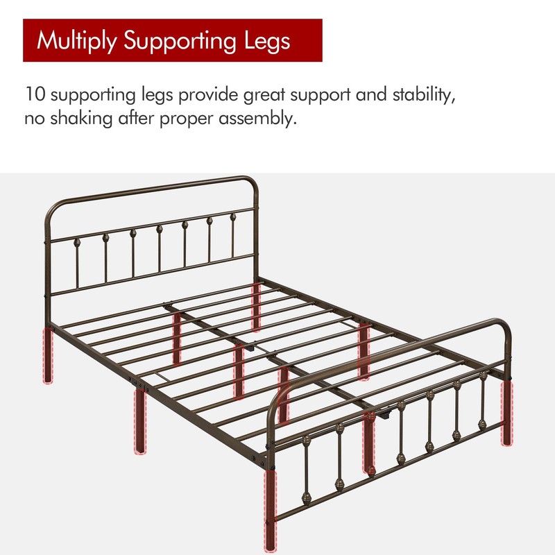 Topeakmart Queen Size Victorian Style Metal Bed Frame with Headboard/Mattress