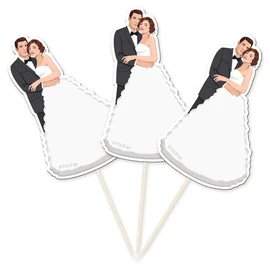 Wedding Cocktail Stick Party Picks Bride and Groom Pack of 10