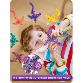 TBOLINE 3D Printed Dragon with Wings,Crystal Dragon Eggs with Flying Dragon Inside,Sensory Articulated Dragon in Egg Fidget Toy,Dragons Figure Toys (Green Purple)