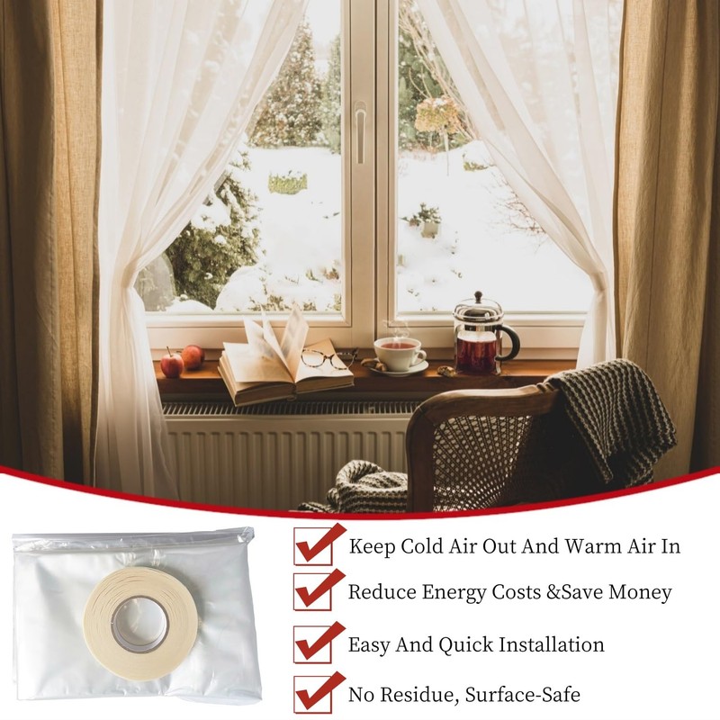 Fonsbleaudy 10-Window Shrink Film Window Insulation kit（62-Inch x 420-Inch），Insulating Film