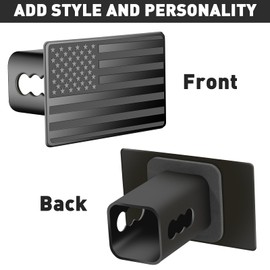 American Flag Metal Trailer Hitch Cover for 2 Inch Receivers with 5/8-Inch Heavy-Duty Trailer Hitch Pin Lock, 4 PCS Tire Valve Stem Cap Covers (Black)