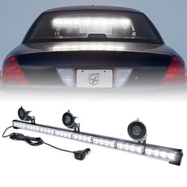 Xprite 35.5" Inch 32 LED Strobe Emergency Traffic Advisor Warning Light Bar w/ 13 Flashing Patterns for Firefighter Vehicles Trucks Cars - White