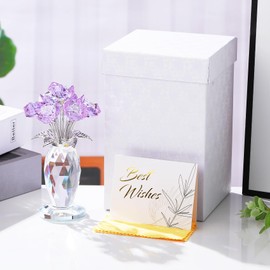 Crystal Purple Rose Bouquet Figurines Gifts for Women Romantic Flowers Ornament for Home Decor Anniversary Birthday Valentine's Day Presents for Girlfriend Wife Partner