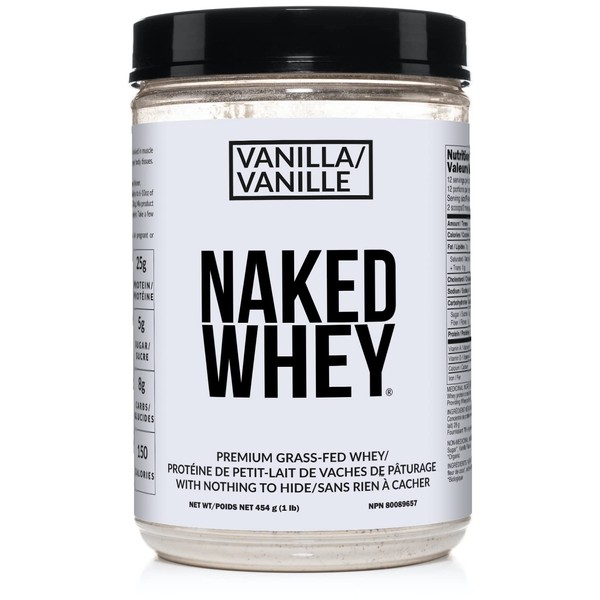 Naked Vanilla Whey Protein 1LB – Only 3 Ingredients, All Natural Grass Fed Whey Protein Powder + Vanilla + Coconut Sugar- GMO-Free, Soy Free, Gluten Free. Aid Muscle Growth & Recovery - 12 Servings