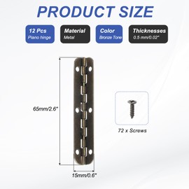 sourcing map 90-Degree Small Piano Hinge Mini Jewelry Box Hinges with Screw for Jewellery Wooden Boxes (Bronze Tone, Pack of 12)