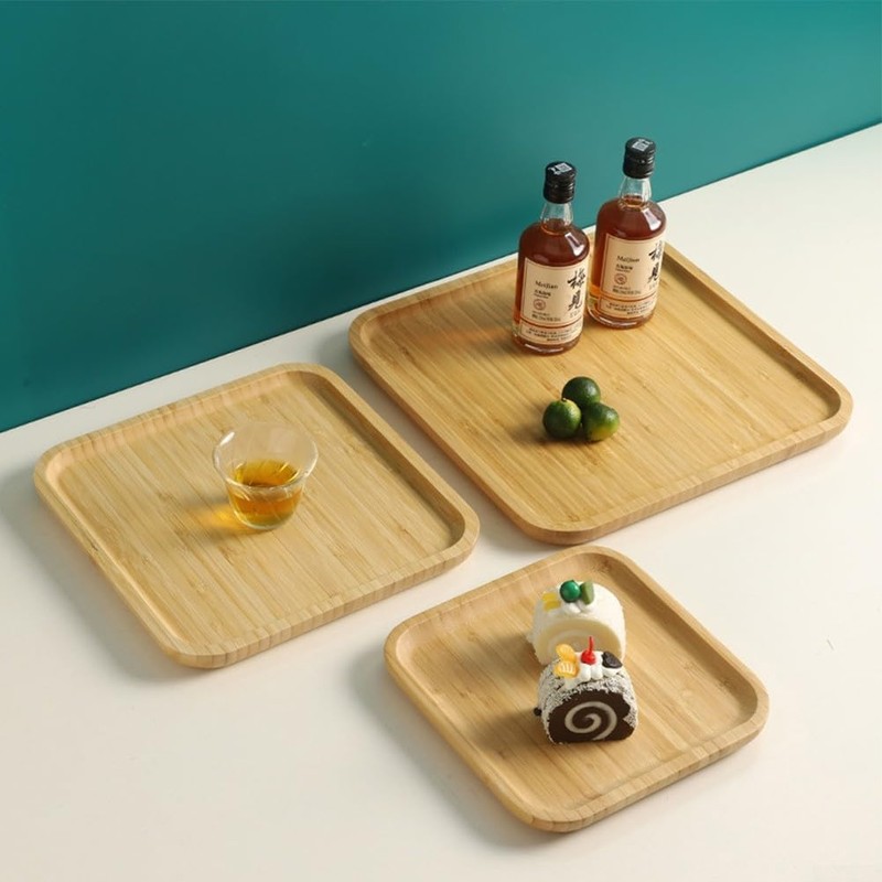 Square Bamboo Tray for Dinners, Parties and Bars, Long Shelf