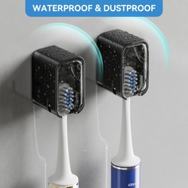 Toothbrush Holders for Bathrooms, 2PCS Innovation Single Slot Toothbrush Holder Wall Mounted with Cover for Shower, Single Toothbrush Dispenser Storage Organizer for Family & Travel