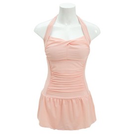 Women Swimsuit Pink One Piece Swimwear Push Up Bra Halter Vacation Beach Mini Dress for Traveling Party Pink S
