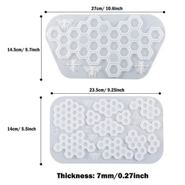 Attuslla Coaster Silicone Resin Kits Honeycomb Shape Resin Pendant Molds Silicone with Keychain Tassels, Eye Screw Pins for DIY Keychain, Coaster