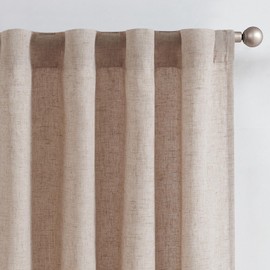 Jinchan - Cortina de mezcla de lino con forro de color topo para puerta corredera de 96 pulgadas de largo, 1 panel para sala de estar, cortina extra ancha de 100 pulgadas con bolsillo para barra (100