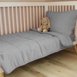 ZPECC Toddler Bedding Set - 4 Piece Soft Crib Bedding Set for Boys, Includes Toddler Comforter, Flat Sheet, Fitted Sheet and Pillowcase, Grey Stripe