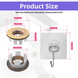 8Pcs Brass Sink Overflow Trim Ring with 2 Adhesive Hook,Brass Bathroom Sink Overflow Cover Sink Drain Cap, Bronze Basin Drain Cover Hole Insert in Round Caps for Kitchen