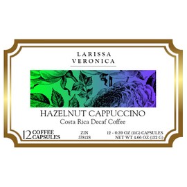 Hazelnut Cappuccino Costa Rica Decaf Coffee (Single Serve K-Cup Pods) (Gourmet, Naturally Flavored, Whole Coffee Beans) (12 pods, ZIN: 578128)