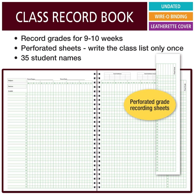 Class Record Book for 9-10 Weeks. 35 Names. Larger Grade