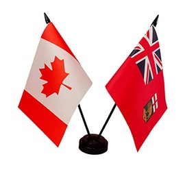 Canada & Manitoba Province Twin Desk Flag, Manitoba Province Table Flags, 8 x 5 Inches Canadian & Manitoba Deluxe Desk Flag Set - Miniature CA & Manitoba Stick Flag with Flag Stand