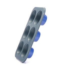 Monfish Muffin Mould 6 Jumbo Cup Carbon Steel Haze Blue Non Stick Coating Muffin Cupcake Tin 3.5inch Cup Roy Blue