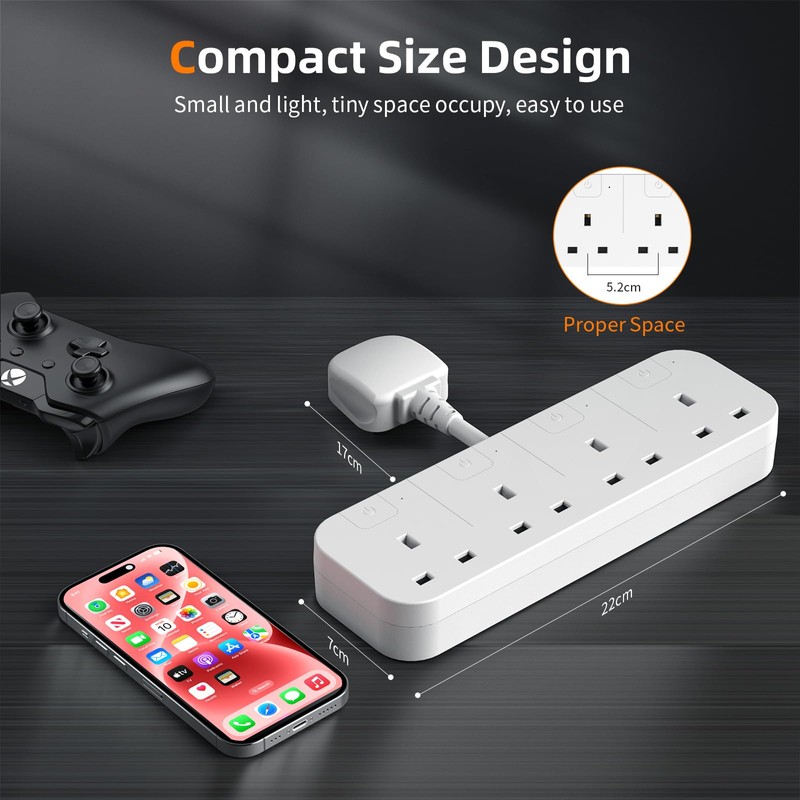 Multi Plug Extension Socket 4 Way with Flexible Plug, 4