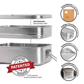 hydro2go® | NEU | Auslaufsichere Edelstahl Brotdose als innovatives Set. BPA- und plastikfreie Lunchbox ohne Trennwand, Schneidebrett und Naturbaumwollbeutel. Für Kinder und Erwachsene. (2000 ml)