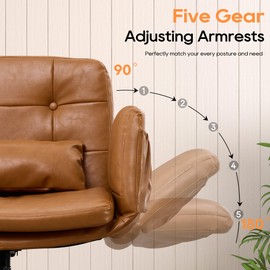 Criss Cross Office Chair with Flip Armrests, PU Leather, Brown