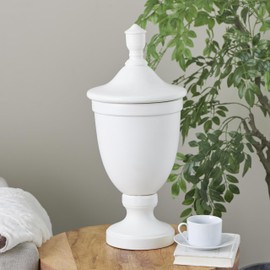 Deco 79 Ceramic Living Room Decorative Jars Fluted Urn Shaped Decorative Container with Lid, Jar with Lid 10" x 10" x 22", White