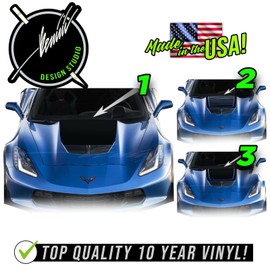 BENINI DESIGN STUDIO Hood Racing Stripe Vinyl Decal Black Blackout Compatible with 2014-2019 Corvette C7 Z06 C7 2014 2015 2016 2017 2018 2019 (Style 1, Silver)