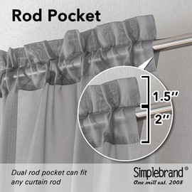 Simplebrand Grey Short Sheer Curtains 45 Inch Length for Small Windows, Rod Pocket 2 Panels Set Solid Voile Drapes Window Sheer Curtains for Bedroom Bathroom Kids Room Kitchen, 42x45 Inch, Gray