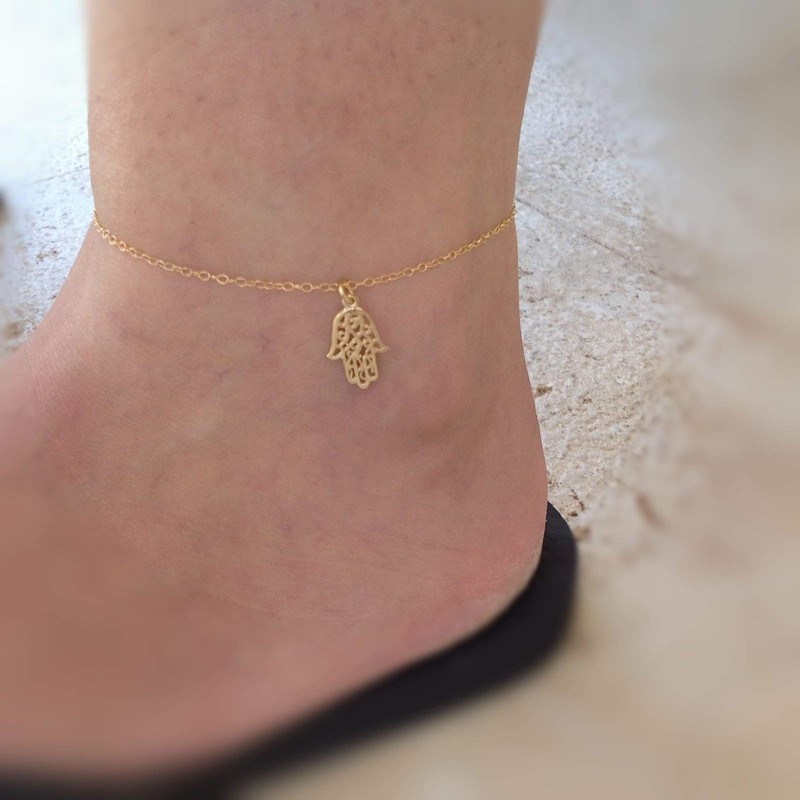 Gold Lace Hamsa Ankle Bracelet