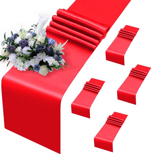 MILVOWOC 5 Pack Red Satin Table Runners, 12 x 108