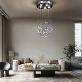 CLAIRDAI Crystal Chandeliers Modern Crystal Round Raindrop Chandelier Lighting Flush Mount Ceiling Light Fixture Crystal Raindrop Pendant Light for Living Room Dining Room Bedroom,5*GU10 Bulbs