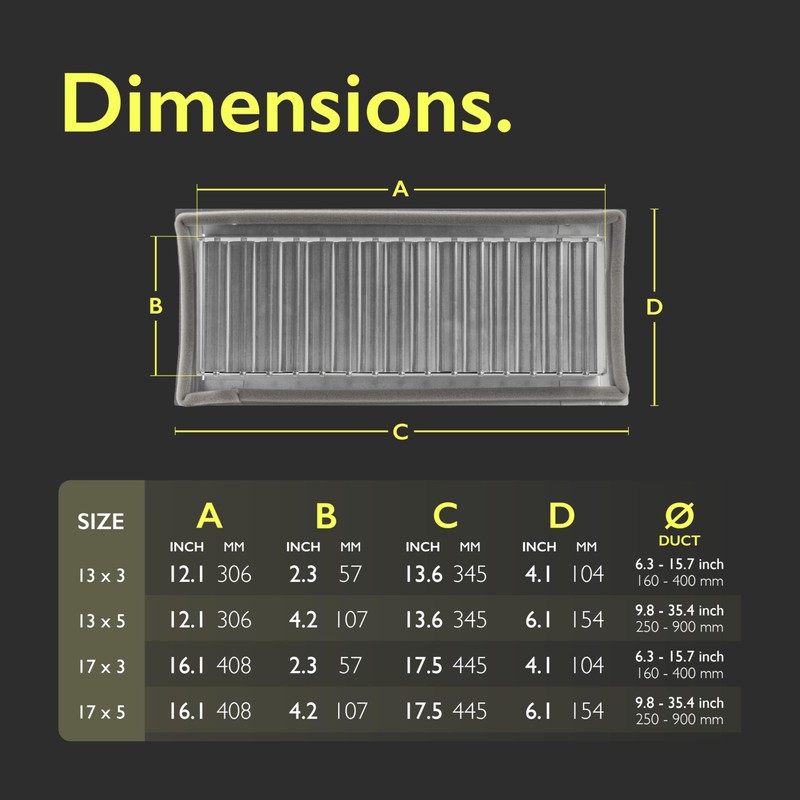VezoWorks 13" x 5" Grille for Round Spiral Duct -