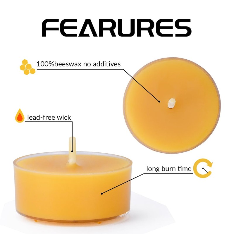 Natural Yellow Beeswax Tealight Candles - 24 pcs - Organic